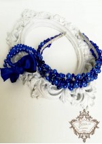 Комплект за абитуриентски бал и сватба - дизайнерска диадема и гривни с перли и кристали Сваровски модел Royal Blue Rose by Rosie